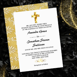 Invitation Élégante croix chrétienne de Noël dorée pour maria