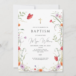 Invitation Elégante Croix d'or et peals fille Baptism Invitat