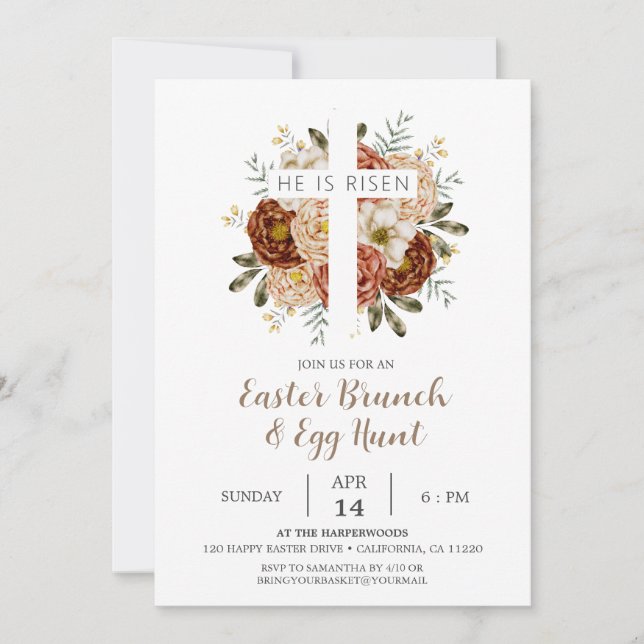 Invitation Elégante croix florale Christian Pâques Brunch (Devant)