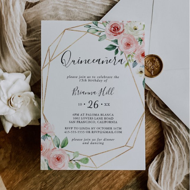 Invitation Elégante Dainty Automne Floral Quinceañera (Créateur téléchargé)