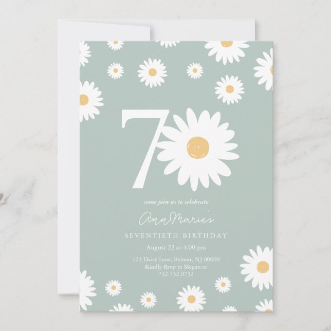 Invitation Élégante Daisy Milestone Soixante-dixième Annivers (Devant)