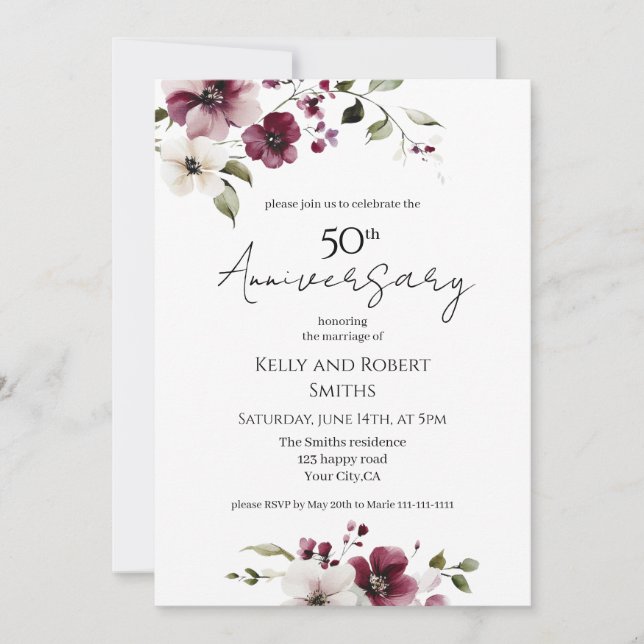 Invitation élégante d'anniversaire de mariage à mo (Devant)