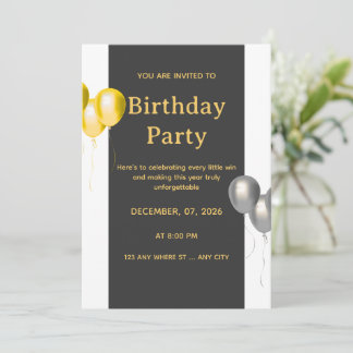 Invitation élégante d'anniversaire Or & Gris