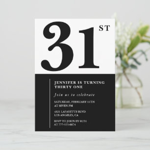 Invitation élégante de 31e anniversaire Fille Noir