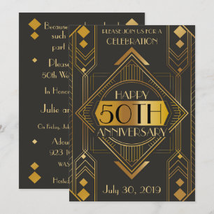 Invitation élégante de 50e anniversaire Art Déco