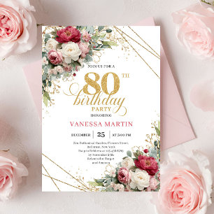 Invitation élégante de 80 ans d'anniversaire aux f