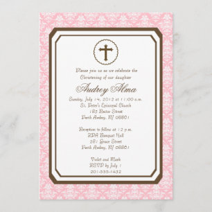 Invitation élégante de baptême de fille - rose