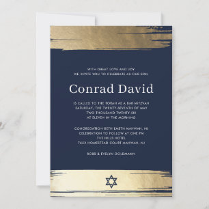 Invitation élégante de Bar Mitzvah bleu marine