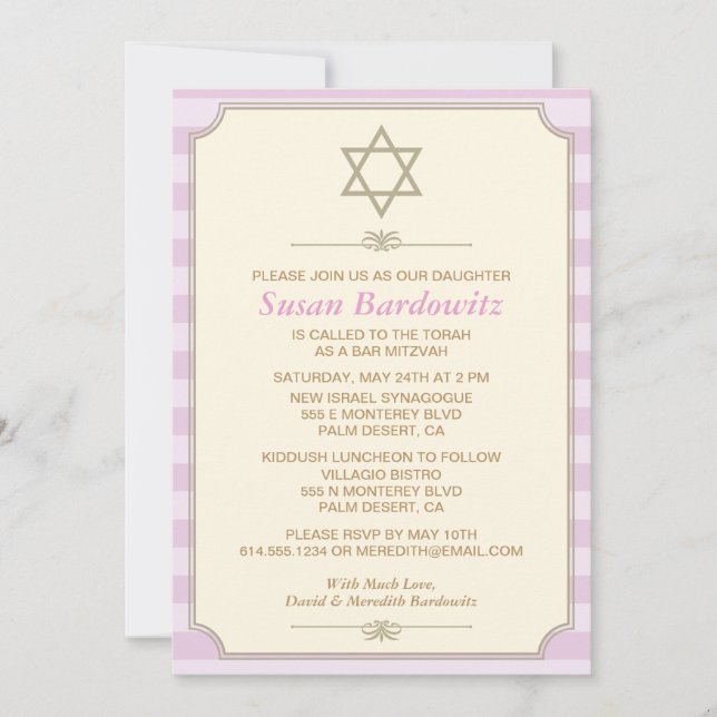 Invitation élégante de bat mitzvah (Devant)