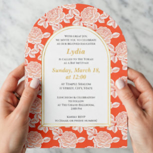 Invitation élégante de Bat Mitzvah à motif de cora