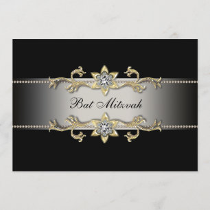 Invitation élégante de Bat Mitzvah en or avec diam