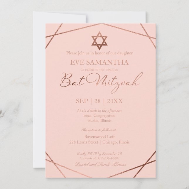 Invitation élégante de Bat Mitzvah géométrique à m (Devant)