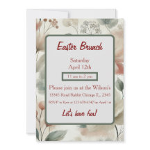 Invitation élégante de brunch de Pâques aux fleurs