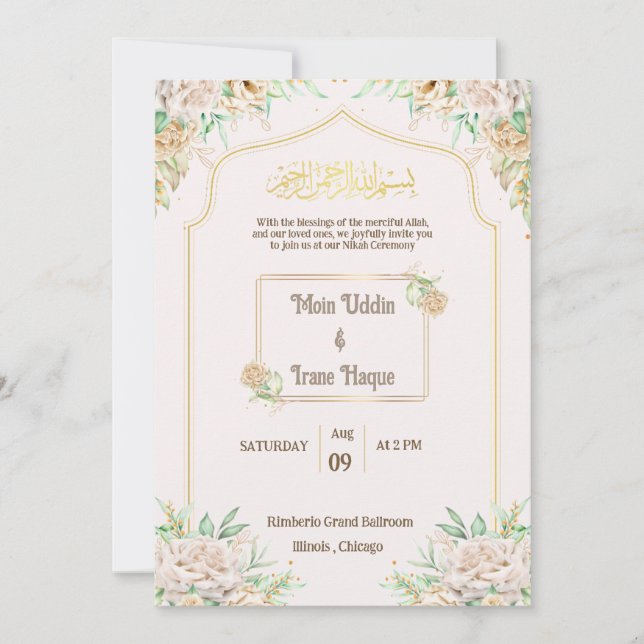 Invitation élégante de cérémonie de Nikah islamiqu (Devant)