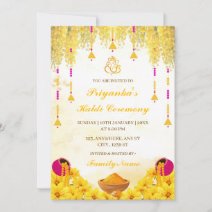 Invitation élégante de cérémonie Haldi florale jau