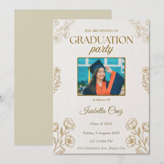 Invitation élégante de fête de fin d'études en or