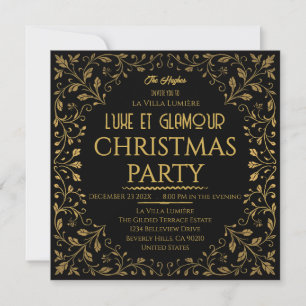 Invitation élégante de fête de Noël royale noire e