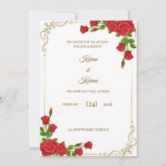 Invitation élégante de fiançailles Rose Rouge avec