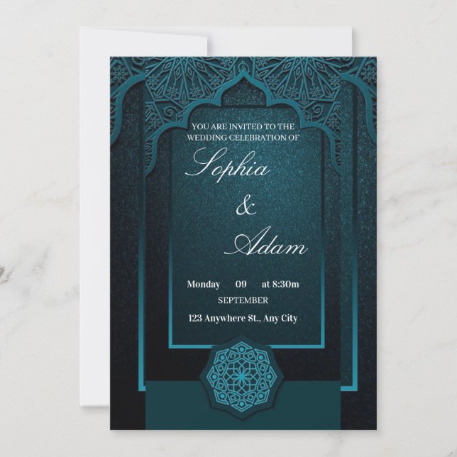 Invitation élégante de mariage marocain (Devant)