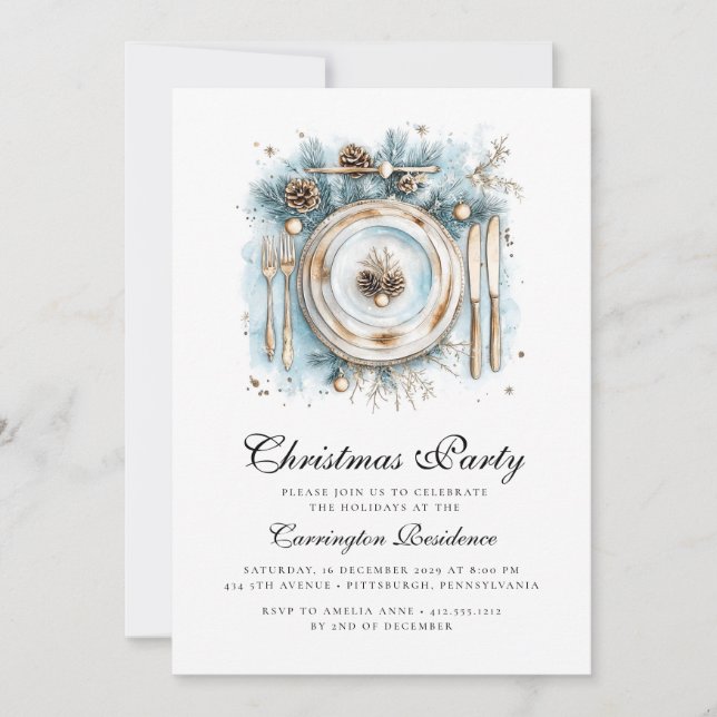 Invitation élégante de Noël pour dîner/ soirée (Devant)