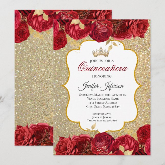 Invitation élégante de Quinceanera (Devant / Derrière)