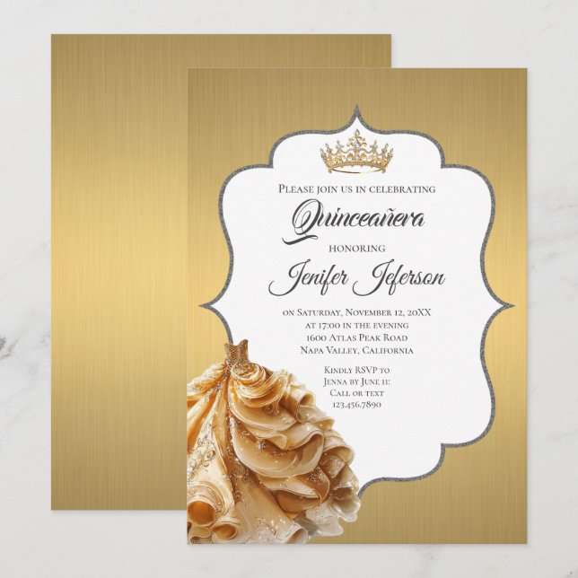 Invitation élégante de Quinceanera (Devant / Derrière)