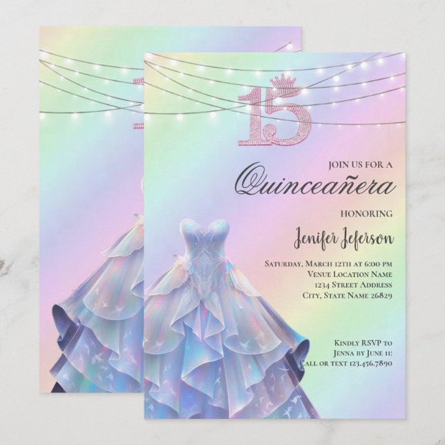 Invitation élégante de Quinceanera (Devant / Derrière)