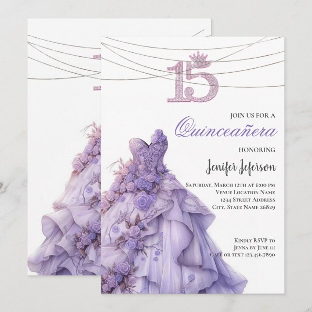 Invitation élégante de Quinceanera (Devant / Derrière)
