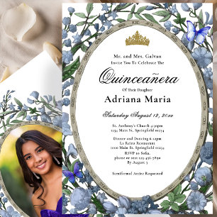 Invitation élégante de Quinceanera à fleurs bleues