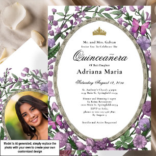 Invitation élégante de Quinceanera à fleurs roses