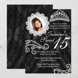 Invitation élégante de Quinceañera avec diamant et