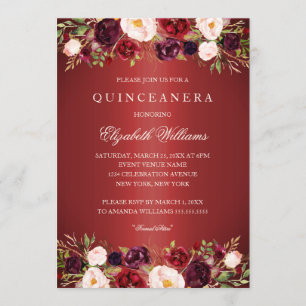Invitation élégante de Quinceanera avec rose rouge