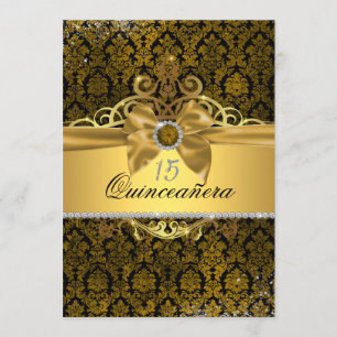 Invitation élégante de Quinceanera en damas or