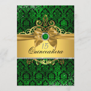 Invitation élégante de Quinceanera en damas or ver