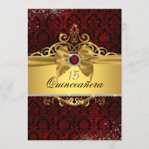 Invitation élégante de Quinceanera en damas rouge