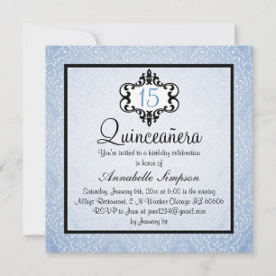 Invitation élégante de Quinceanera en damassé bleu