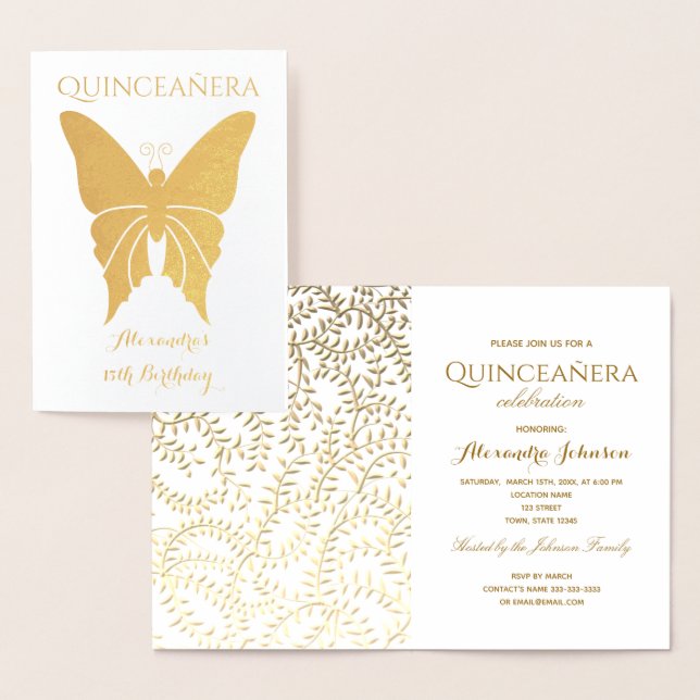 Invitation élégante de Quinceanera en or (Affichage)