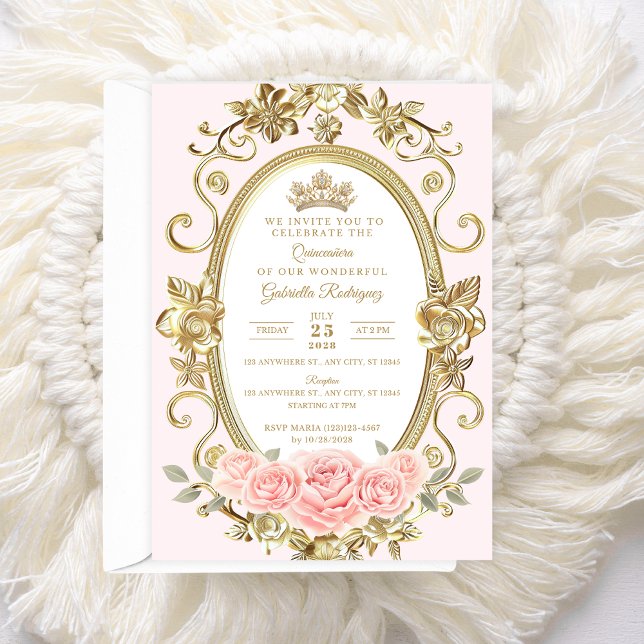Invitation élégante de Quinceañera Fleur rose (Créateur téléchargé)