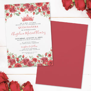 Invitation élégante de Quinceanera florale rouge