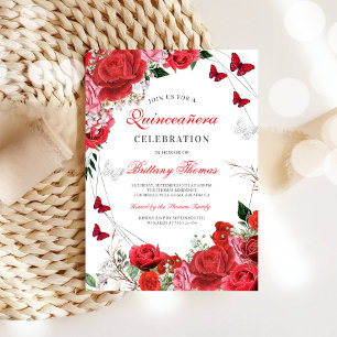 Invitation élégante de Quinceañera Rose Rouge