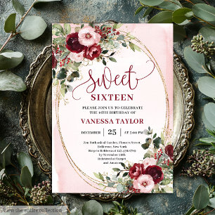 Invitation élégante de Sweet Sixteen aux fleurs ro