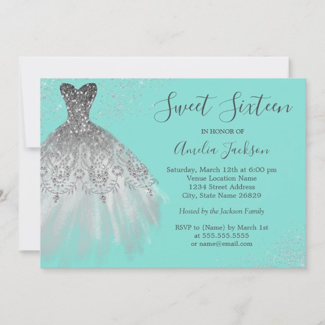 Invitation Élégante de Sweet sixteen Turquoise (Devant)