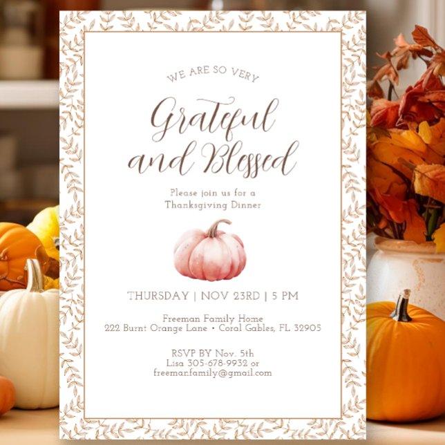 Invitation élégante de Thanksgiving Citrouille Aqu (Fall Watercolor Thanksgiving Invitation)