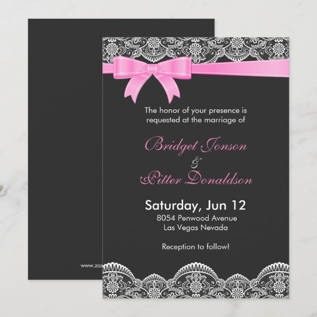 Invitation Élégante Dentelle Blanche Et Mariage De Ruban Rose (Devant / Derrière)