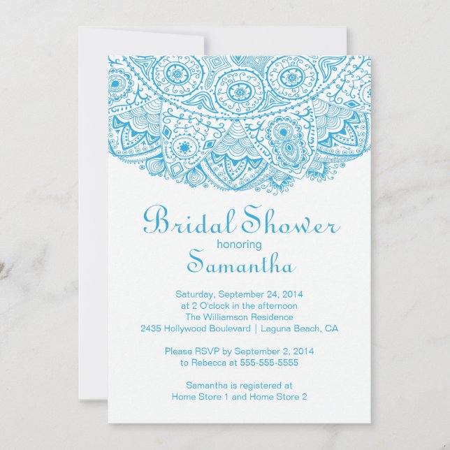 Invitation Elégante Dentelle Bleue Envoi de douche nuptiale (Devant)