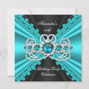 Invitation Elégante dentelle bleue Turquoise Diamant noir Ann