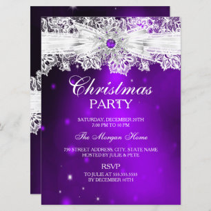 Invitation Élégante dentelle Bow violet fête de Noël