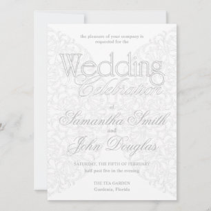 Invitation Elégante dentelle gris & blanc moderne minimaliste