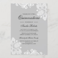 Elégante dentelle gris blanc Quinceanera Invitatio