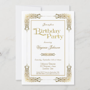 Invitation Elégante Dentelle Ornate Or Anniversaire